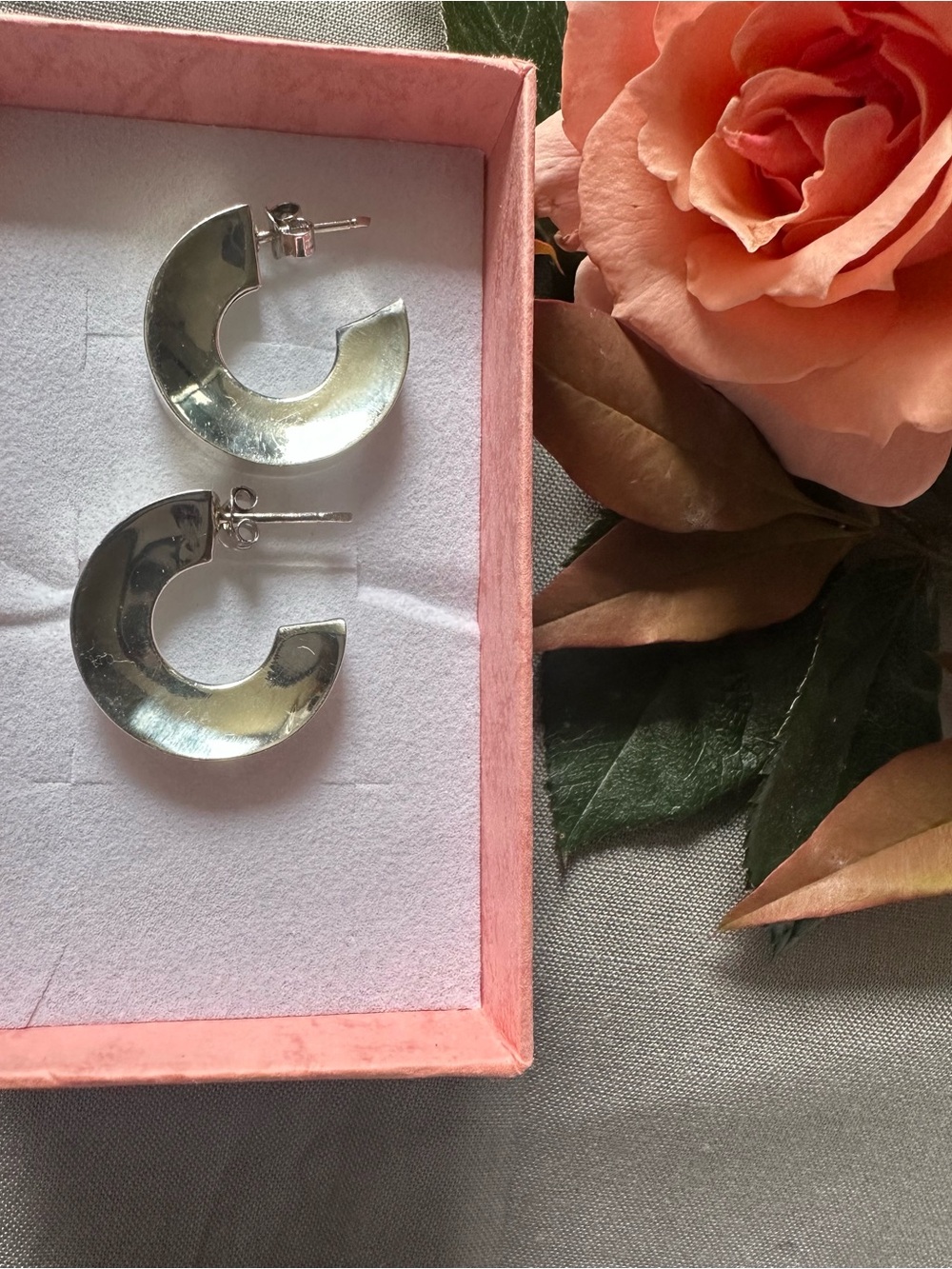 Sterling Silver 925 Crescent Hoop Earrings - - Picture 1 of 5